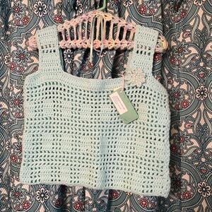 NWT Handmade Vintage Inspired Mint Green NOS Crochet Baby Doll Top women medium
